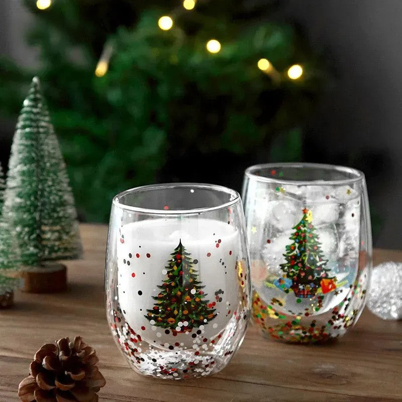 Double Wall Christmas Glass Mug