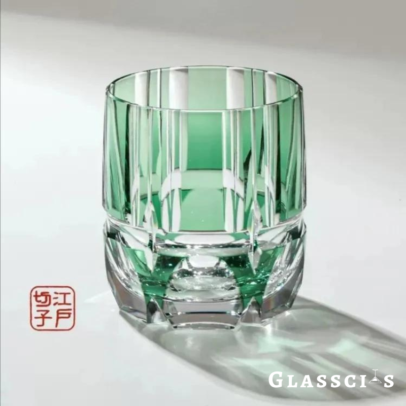 Green Bamboo Edo Kiriko Whiskey Glass