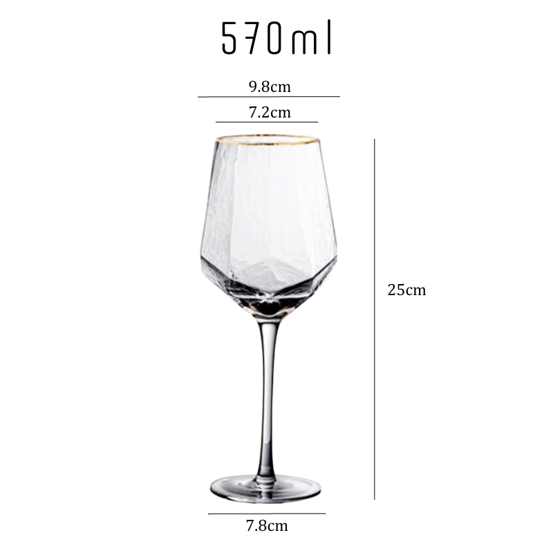 Gold Rim Hammered Diamond Wine Glasses