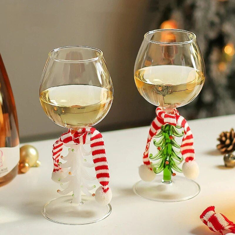 Unique Christmas tree stem wine glass