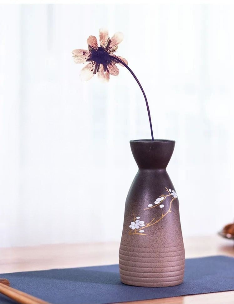 Traditional Japanese sakura ceramic sake set by Glasscias