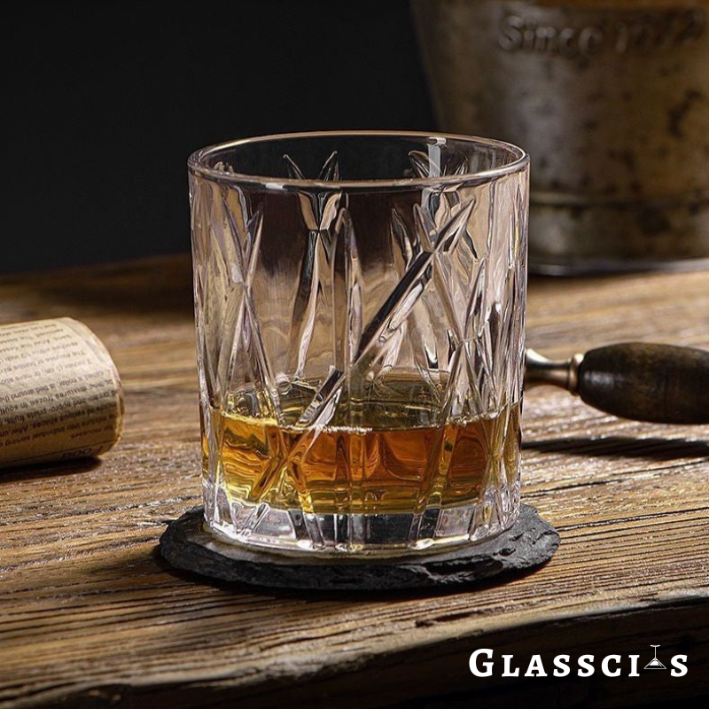 heavy crystal whiskey glasses with intersecting lines