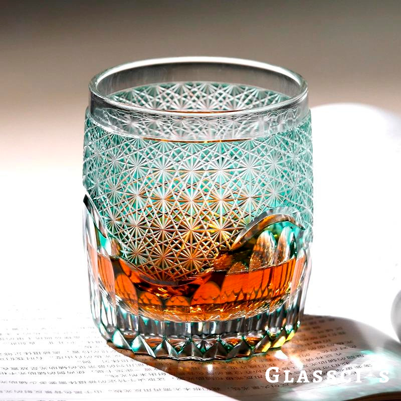 Seaform Green Edo Kiriko Whiskey Glass