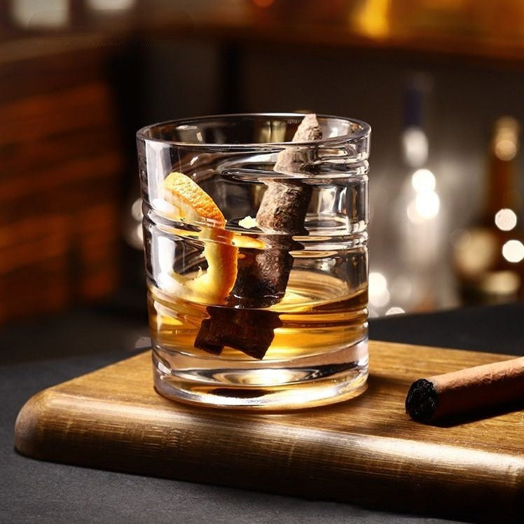 Spiral design whiskey glass from top to bottom