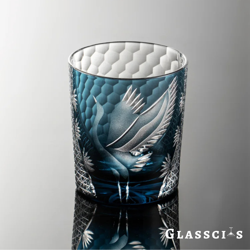Japanese Pine Crane Edo Kiriko Whiskey Glass
