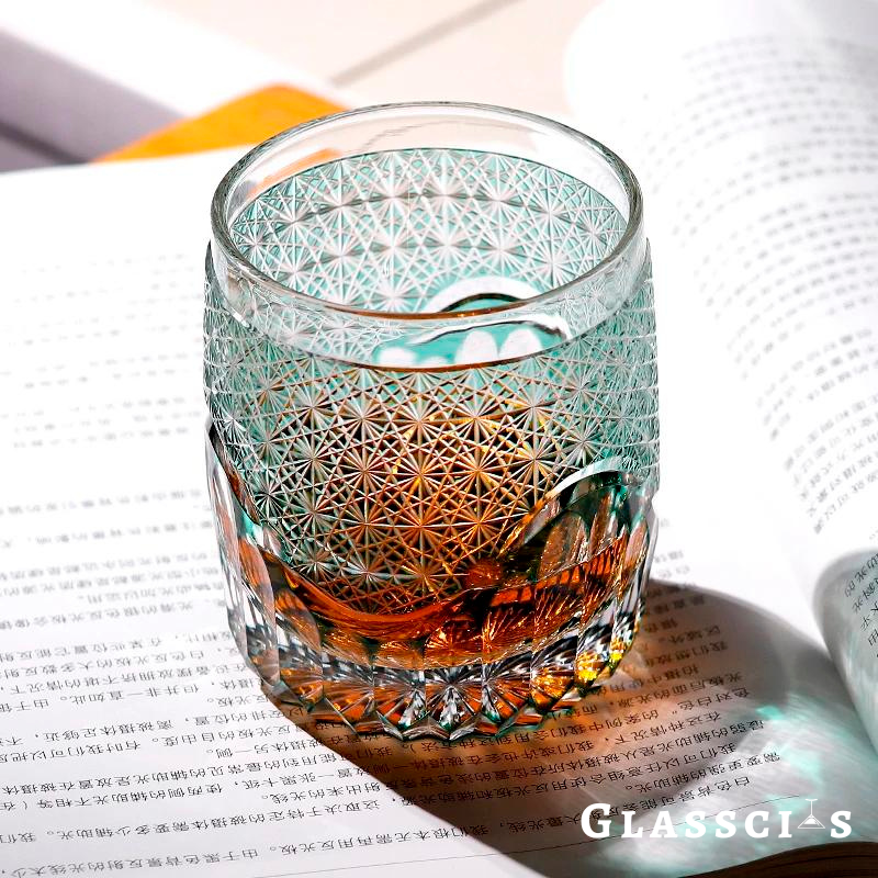 Seaform Green Edo Kiriko Whiskey Glass