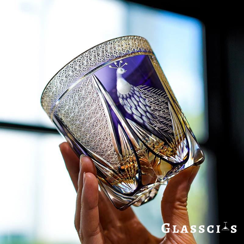 Peacock Edo Kiriko Whiskey Glass