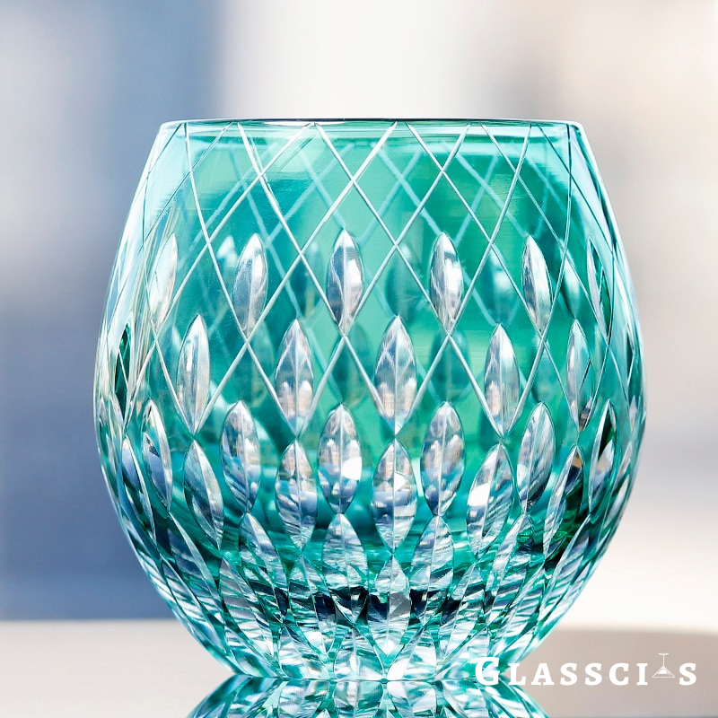 green color expensive whisky glasses in edo kiriko japanese design