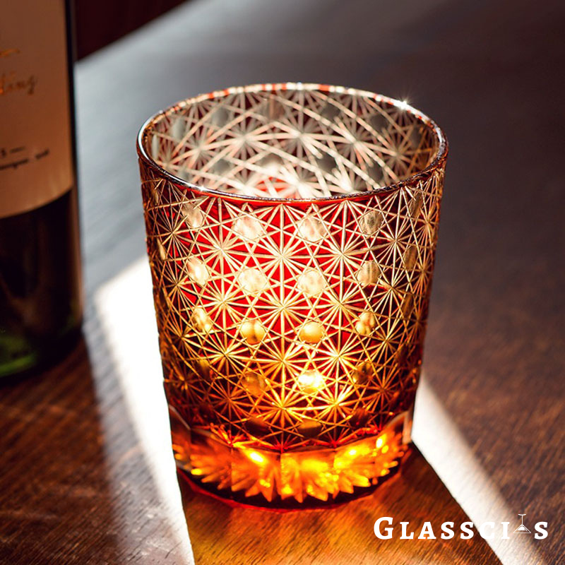 red japanese whiskey glasses