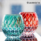 Stunning design resembling peacock feathers on Edo Kiriko Ren Glass