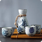 Feminine blue painted flower sake giftware