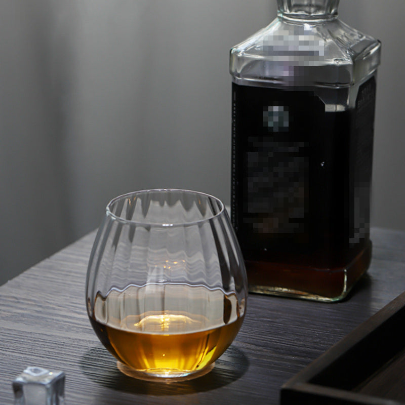 Hand blown whiskey glass with ribbed design