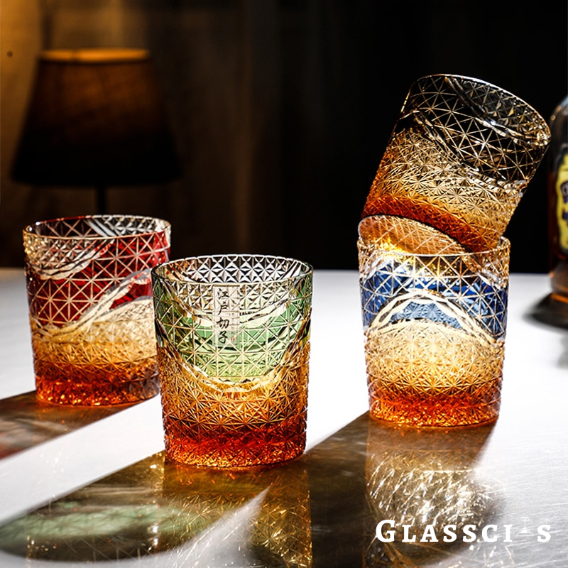 japanese whiskey glass with wave design