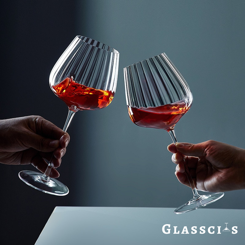ribbed wine glass clincking