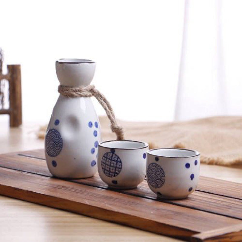 Blue motif Japanese ceramic sake ware