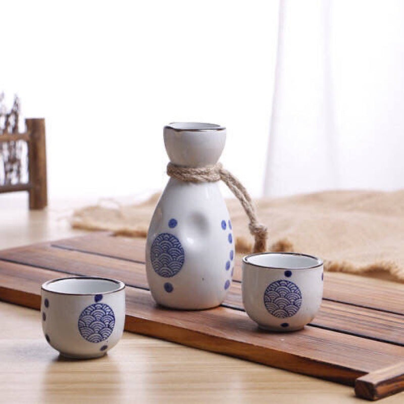 White and blue Seigaiha sake set collection