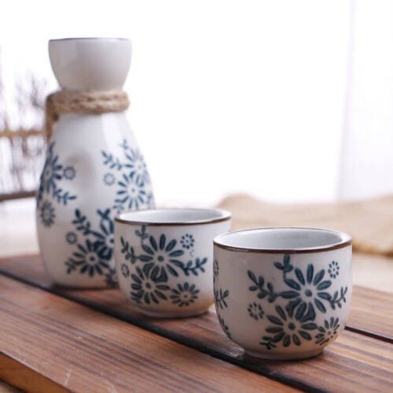 Delicate blue floral design sake collection