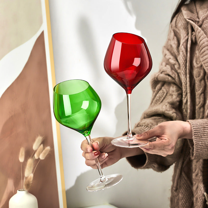 Holiday-themed red green wine glasses