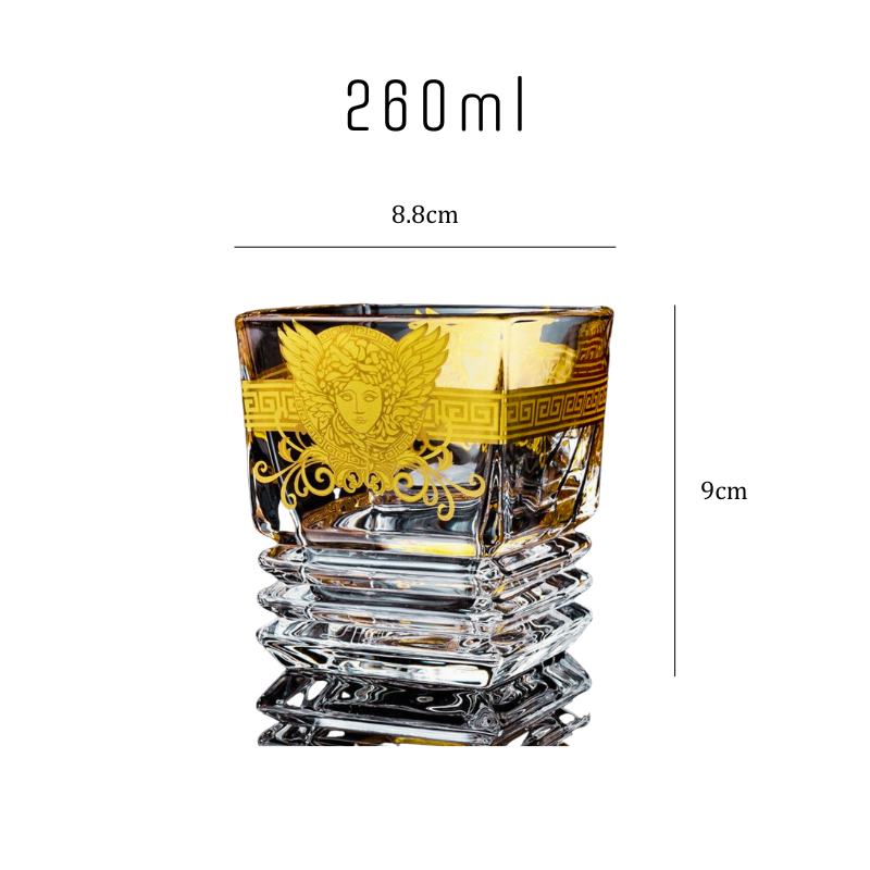 Gold Rim Medusa Whiskey Glass