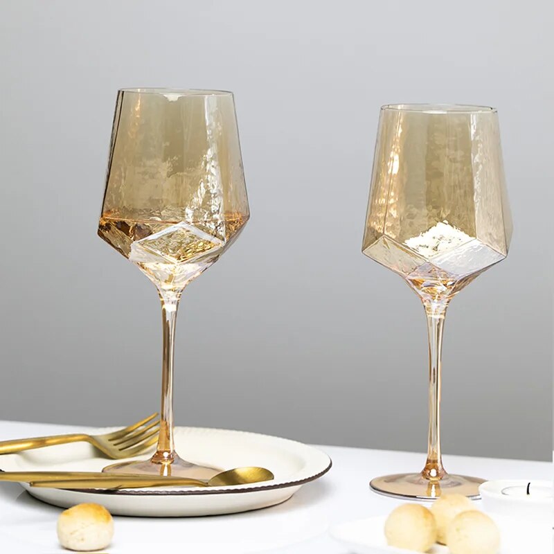 Amber Hammered Diamond Wine Glasses
