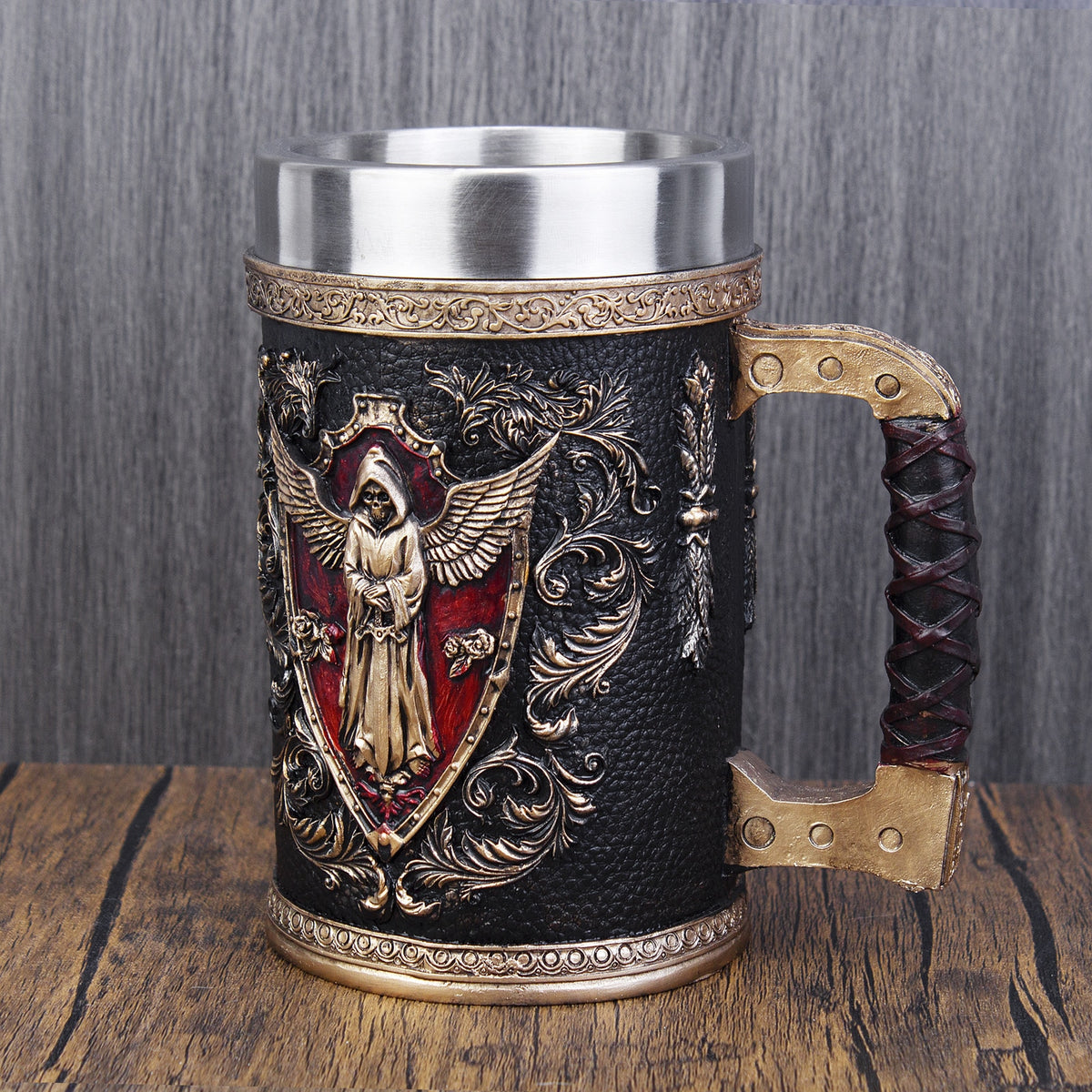 Artistic tankard with death Grim Reaper design