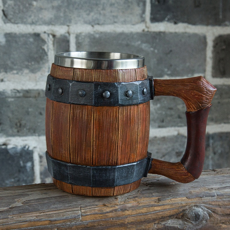 Refined craftsmanship in a wooden barrel stein