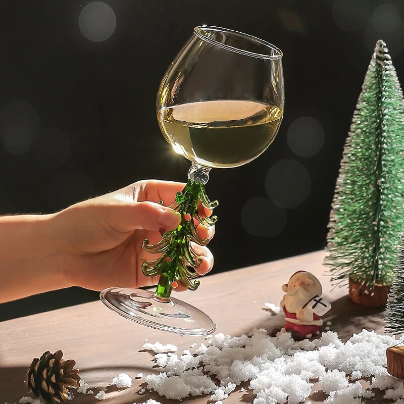 Whimsical Christmas glassware for wine lovers