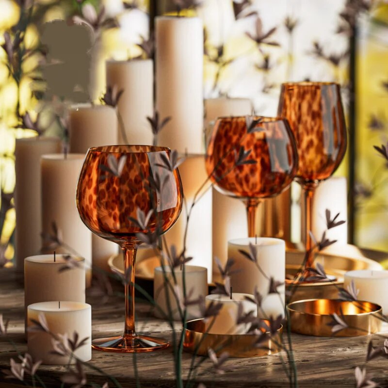 Glowing leopard skin pattern in wine glassware