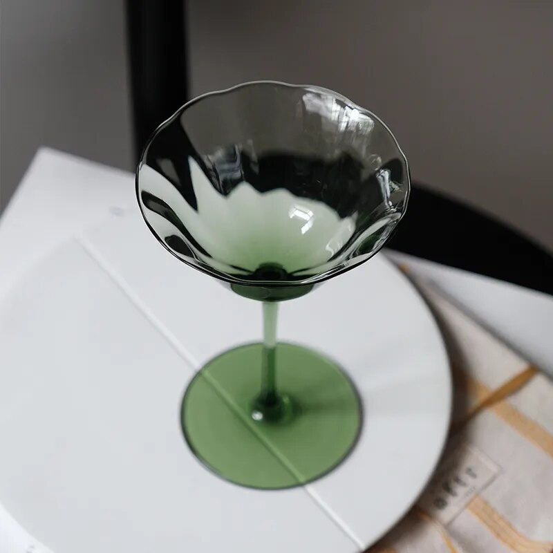 Vintage Green Flower Wine Glasses