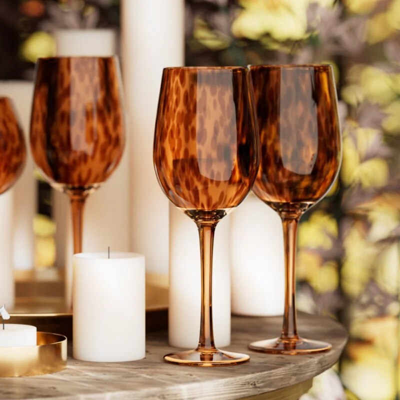 Fiery leopard motif wine glasses for fall