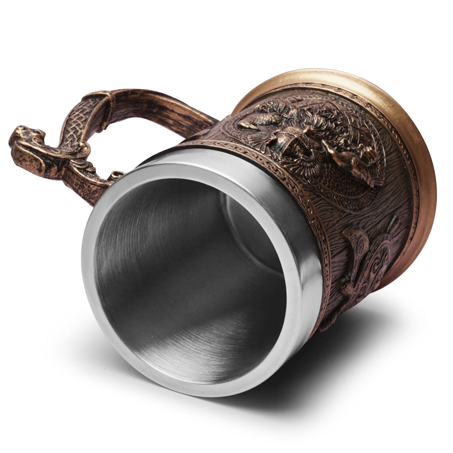 stainless steal wooden beer mug inspired by odin's