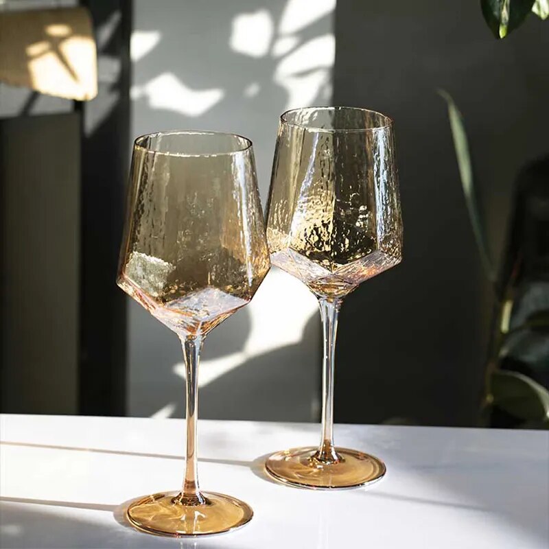 Diamond-shaped amber wine glasses for autumn