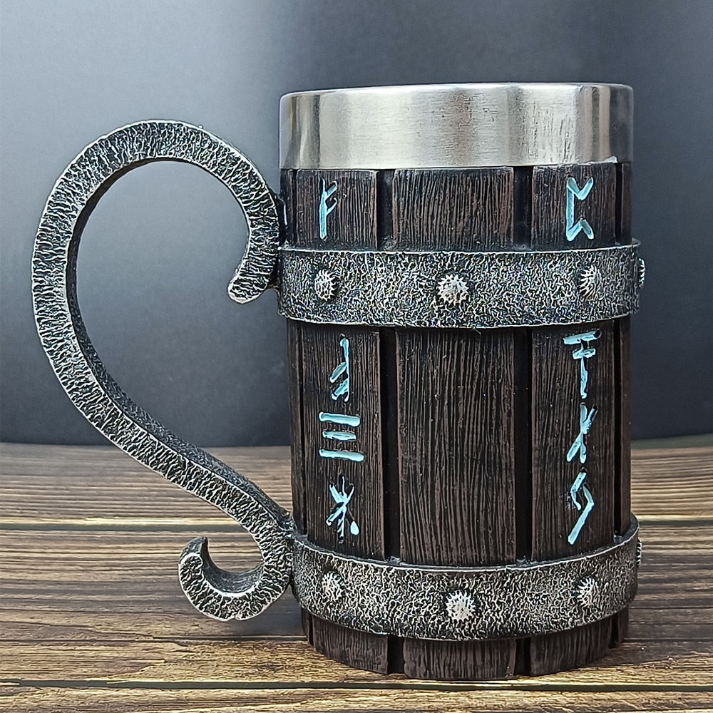 Norse calligraphy timber beer tankard