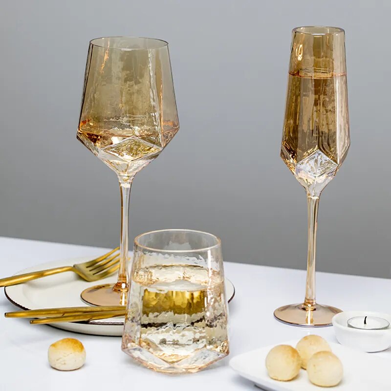 Artistic amber wine glasses for home entertainment