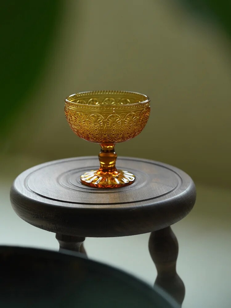 Amber gold French motif dessert bowl