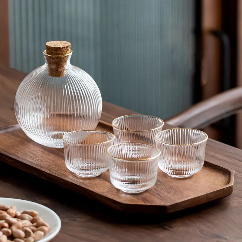 Minimalist ribbed glass sake set