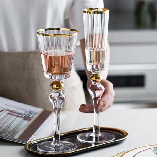 Regal Ripple Ribbed Champagne Glass with Gold Rim