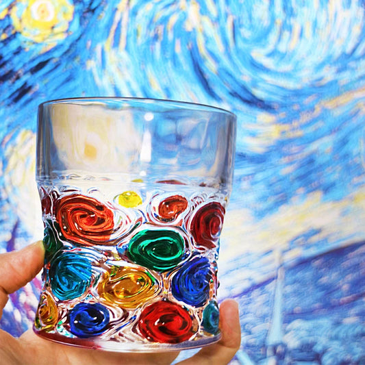 Van Gogh inspired art deco old fashioned glass