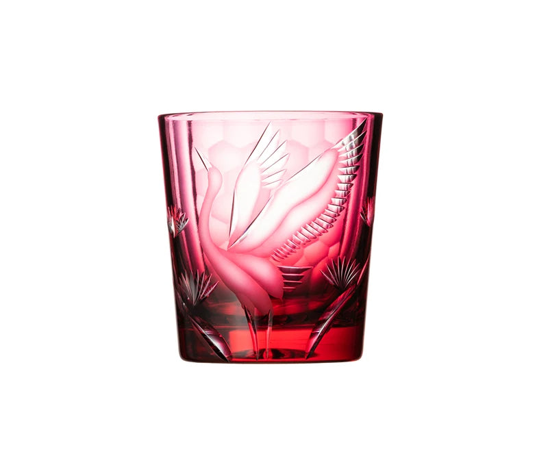 Japanese Pine Crane Edo Kiriko Whiskey Glass