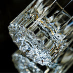 Close-up of hand-cut facets on a crystal whiskey glass