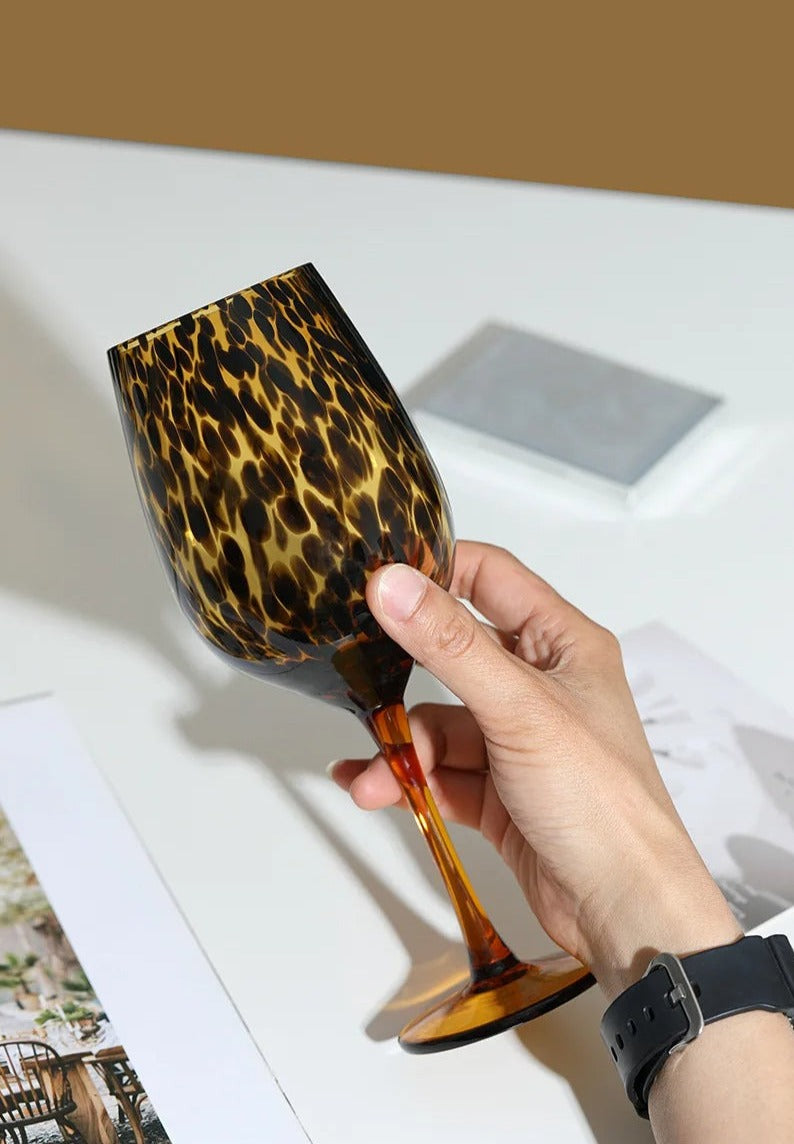 Unique hand blown glasses with leopard design