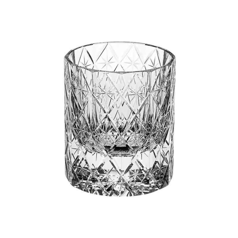 Polaris hand-cut crystal whiskey glass on a white background, front view