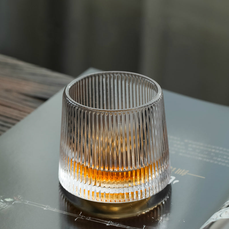 Close-up of the detailed vertical ridges on the Glasscias whiskey glass