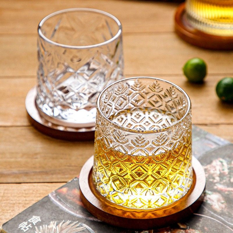 Elegant rocking whiskey glass, channeling Nordic winter vibes