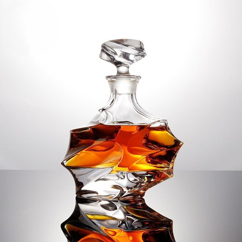 Hand blown decanter with distorted design for modern homes