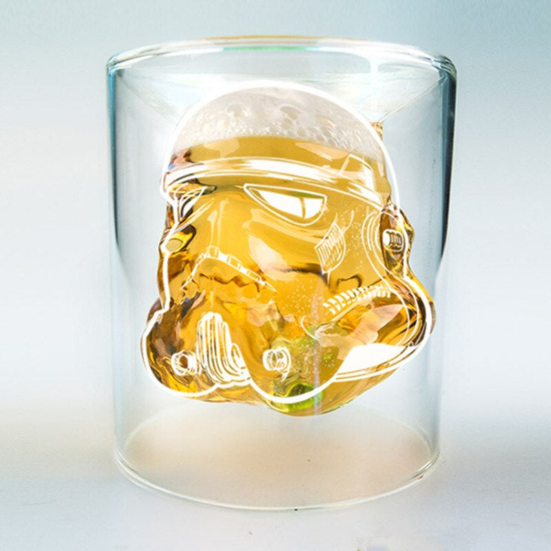double wall whisky glass in storm trooper design inspired by stars wall