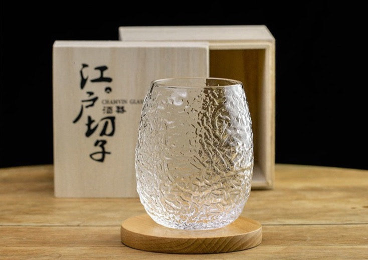 Hammered cocoon japanese whiskey glass by Glasscias