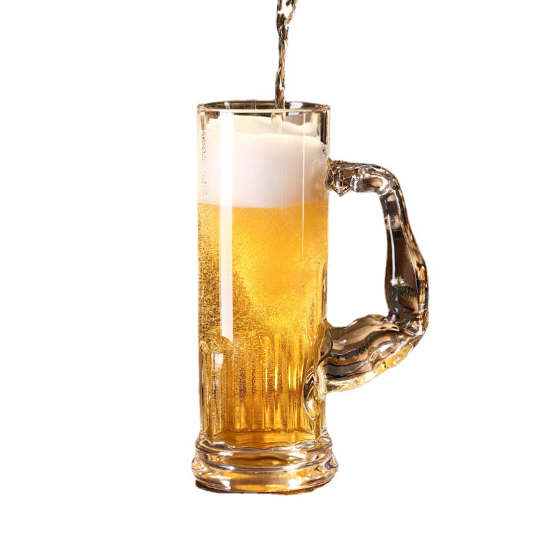 Unique tall beer mug with fitness theme
