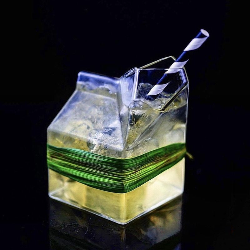 unique cocktail glasses shape like a milk carton