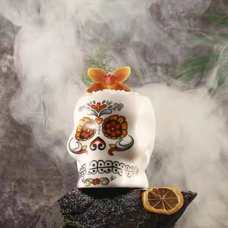 calavera skull tiki glassware